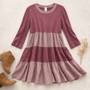 Emerald Tiered Babydoll Dress Mauve Striped Cottagecore Large